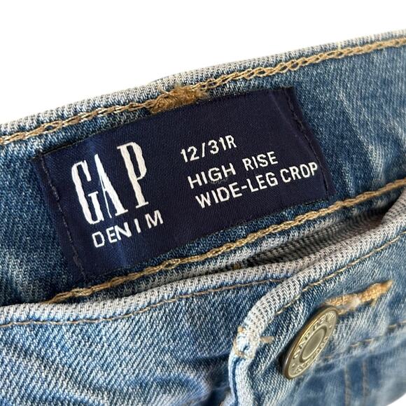 GAP Denim Women's High Rise Wide Leg Crop Light-Wash Jeans Size 12/31R - Picture 5 of 5